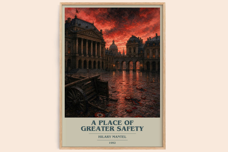 A Place of Greater Safety book cover book poster by Hilary Mantel – framed literary art print