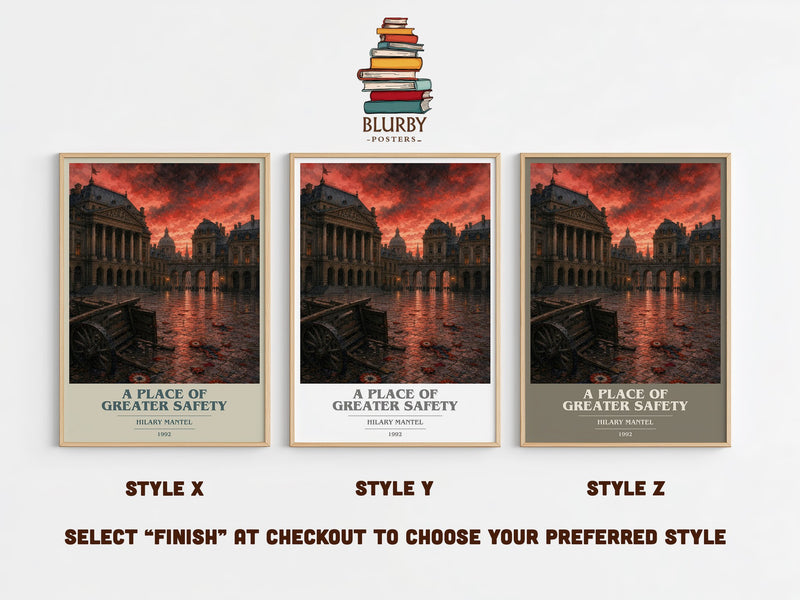 A Place of Greater Safety book cover print in frame leaning in hallway – historical fiction wall art
