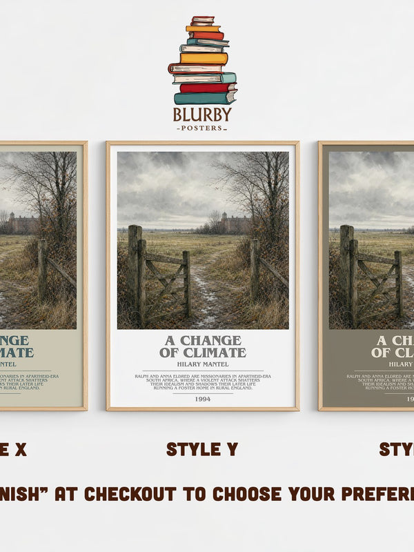 A Change of Climate bookish print in frame leaning in hallway – literary fiction wall art