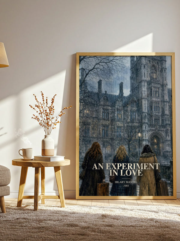 An Experiment in Love watercolour print in frame leaning in hallway – literary fiction wall art