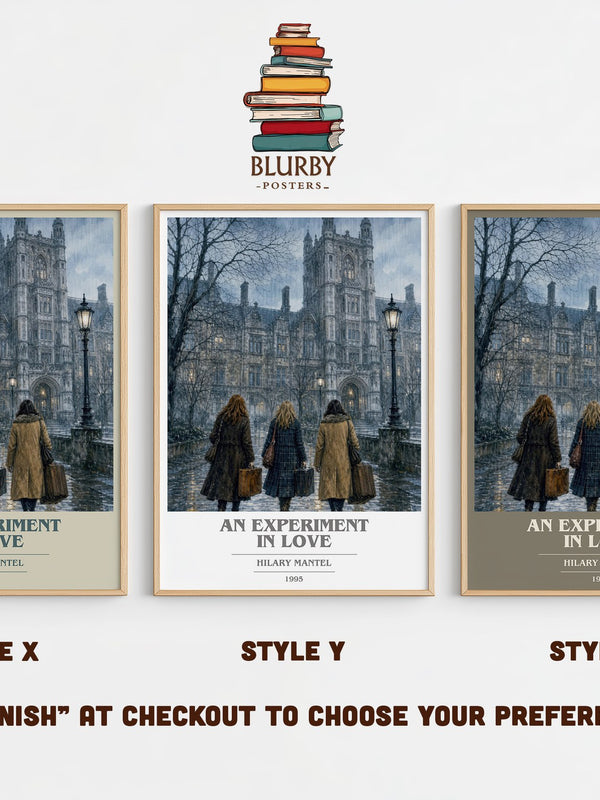 An Experiment in Love book cover print in frame leaning in hallway – literary fiction wall art