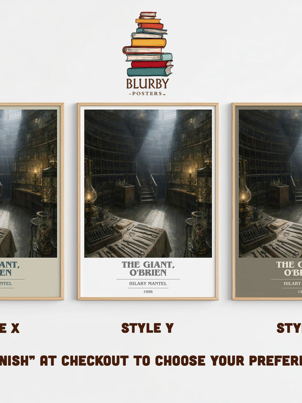 The Giant, O'Brien book cover print in frame leaning in hallway – historical fiction wall art