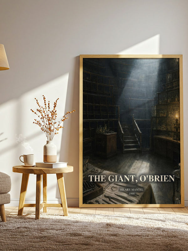 The Giant, O'Brien watercolour print in frame leaning in hallway – historical fiction wall art