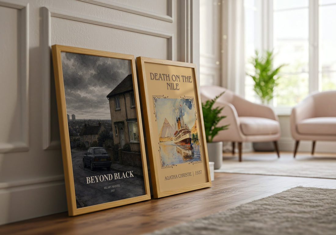 Beyond Black watercolour print framed by window – literary home decor