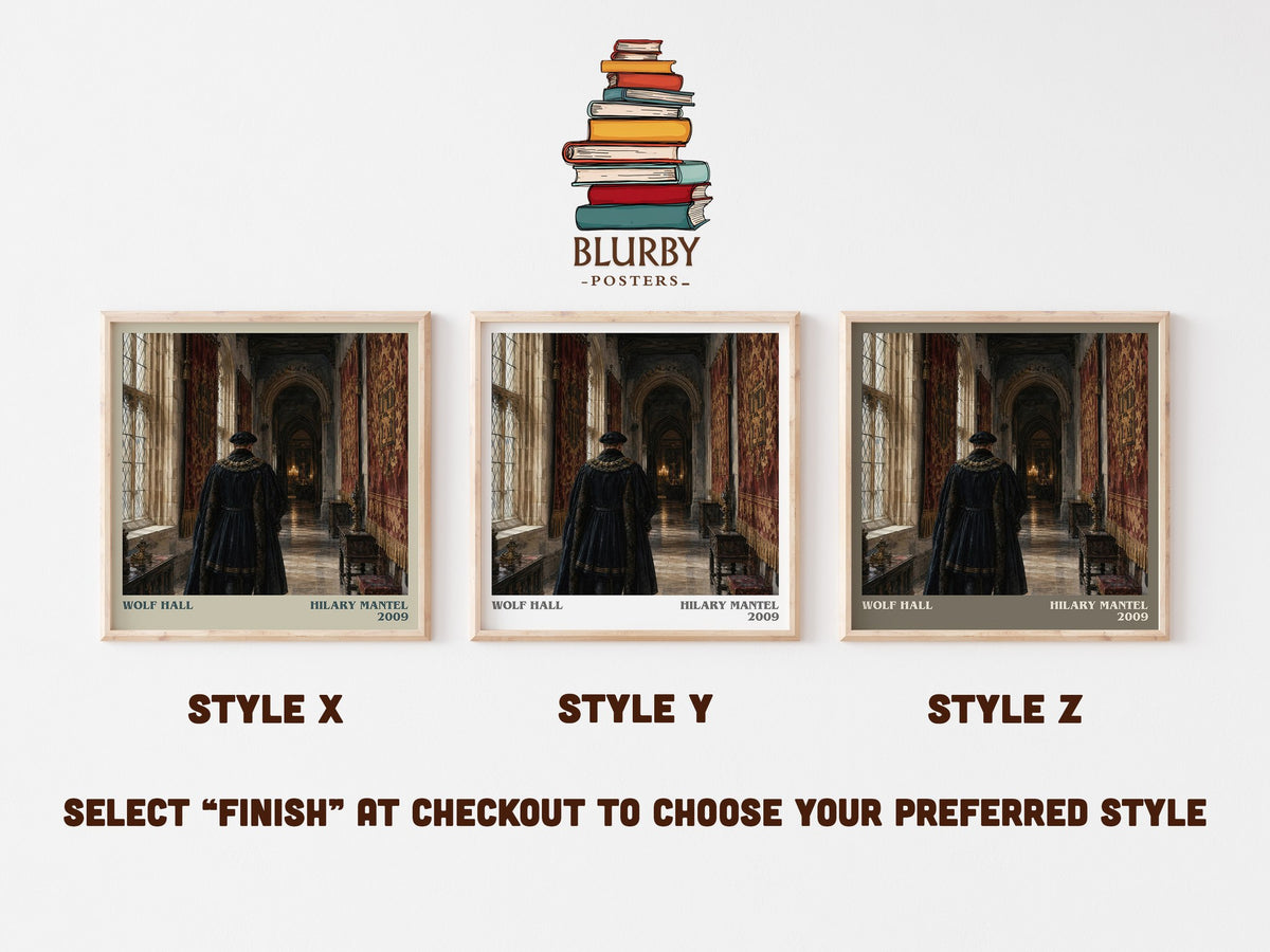 Wolf Hall literary print in frame leaning in hallway – historical fiction wall art (mockup)