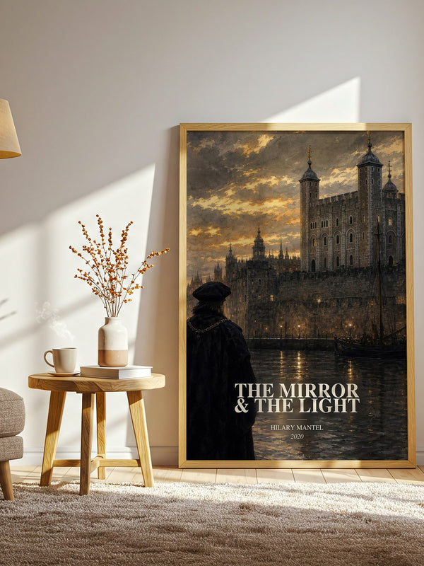 The Mirror & the Light watercolour print in frame leaning in hallway – historical fiction wall art