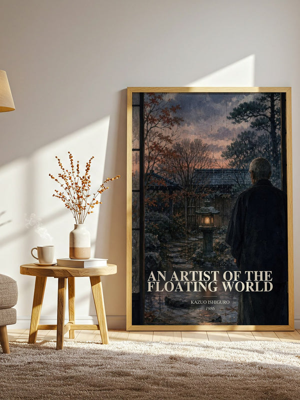 An Artist of the Floating World watercolour print in frame leaning in hallway – literary fiction wall art