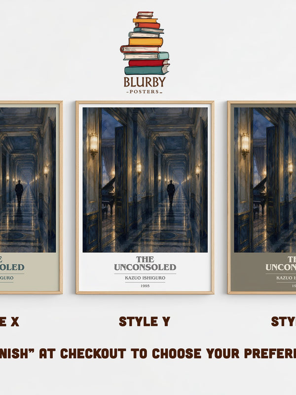 The Unconsoled book cover print in frame leaning in hallway – literary fiction wall art