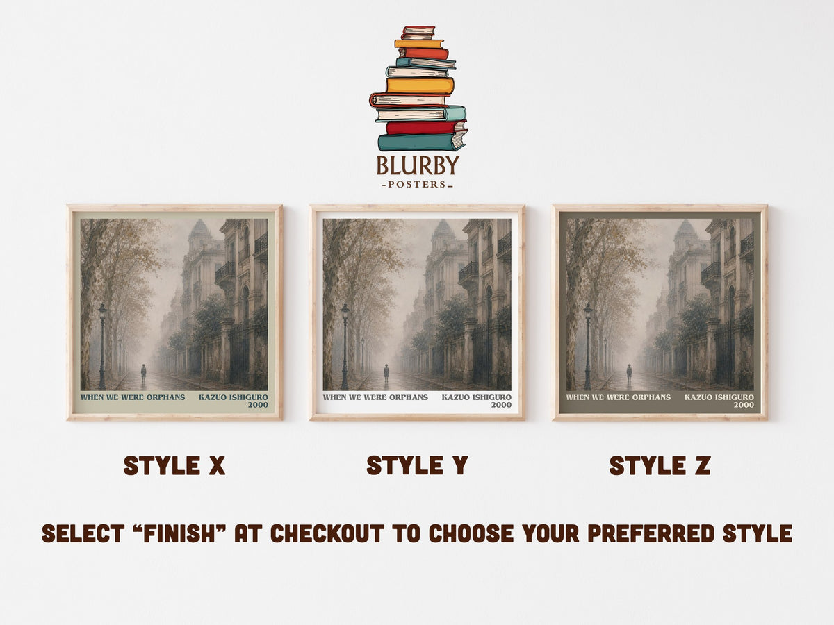 When We Were Orphans literary print in frame leaning in hallway – literary fiction wall art (mockup)
