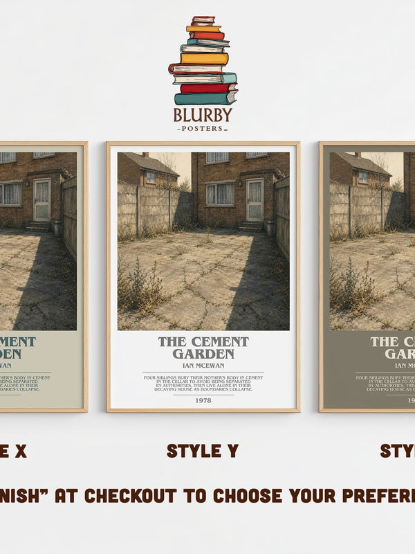 The Cement Garden bookish print in frame leaning in hallway – literary fiction wall art