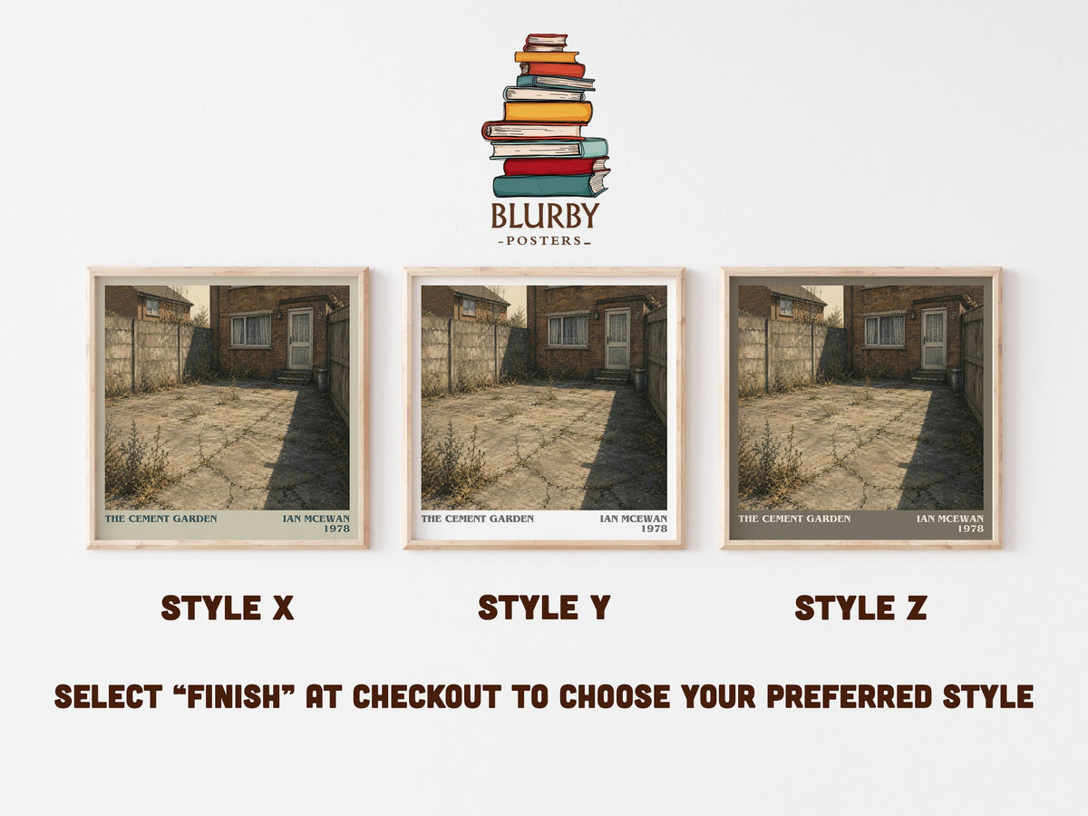 The Cement Garden literary print in frame leaning in hallway – literary fiction wall art (mockup)
