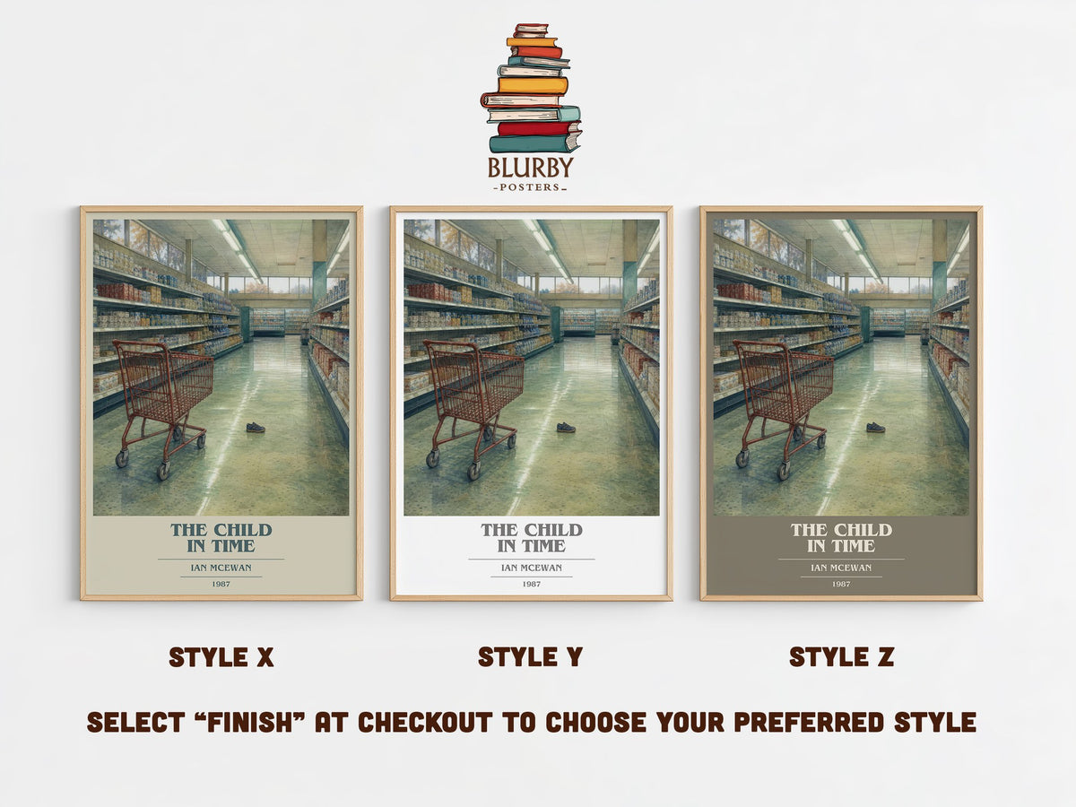 The Child in Time book cover print in frame leaning in hallway – literary fiction wall art (mockup)