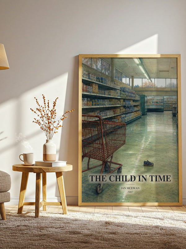The Child in Time watercolour print in frame leaning in hallway – literary fiction wall art