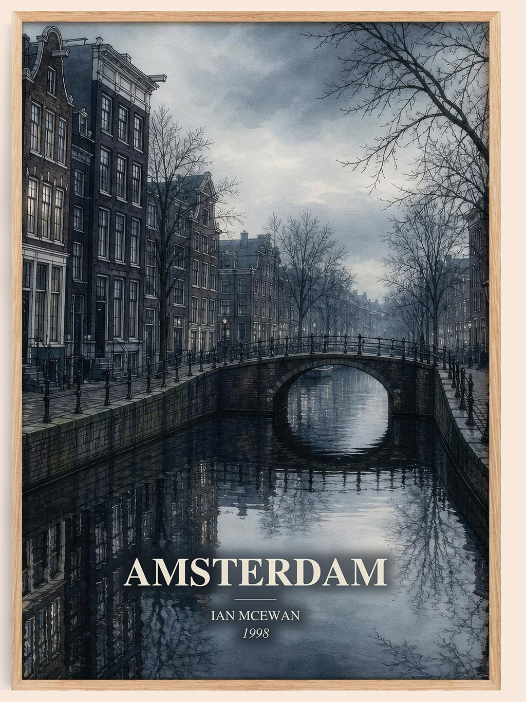 Amsterdam watercolour book poster by Ian McEwan – framed literary art print