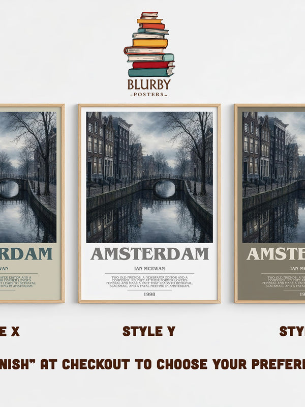 Amsterdam bookish print in frame leaning in hallway – literary fiction wall art