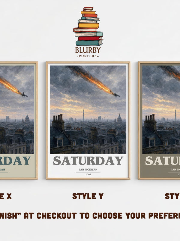 Saturday book cover print in frame leaning in hallway – literary fiction wall art
