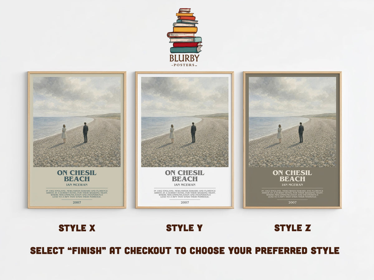 On Chesil Beach bookish print in frame leaning in hallway – literary fiction wall art (mockup)