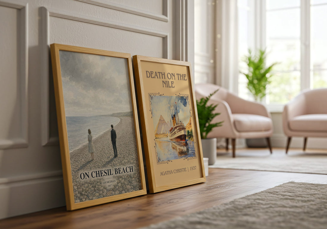 On Chesil Beach watercolour print framed by window – literary home decor