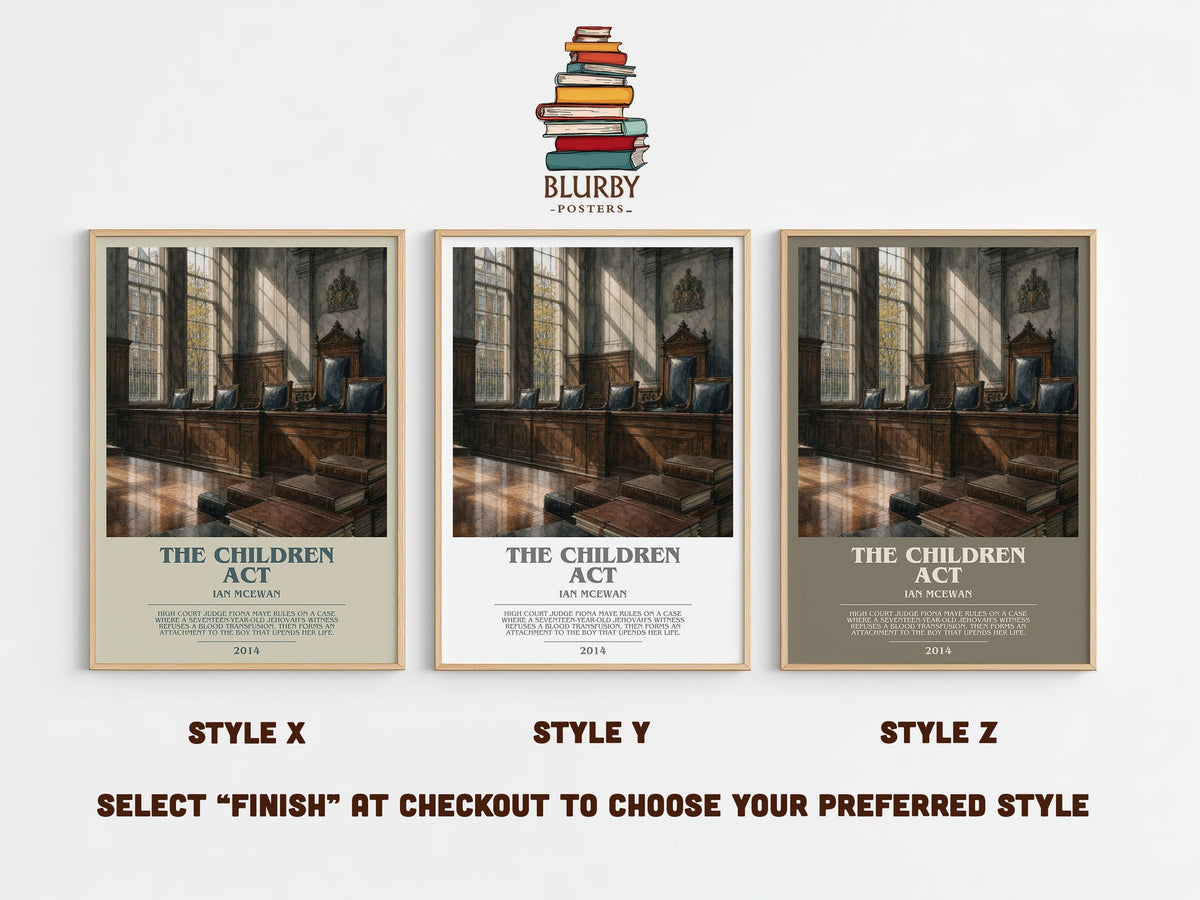 The Children Act bookish print in frame leaning in hallway – legal thriller wall art (mockup)