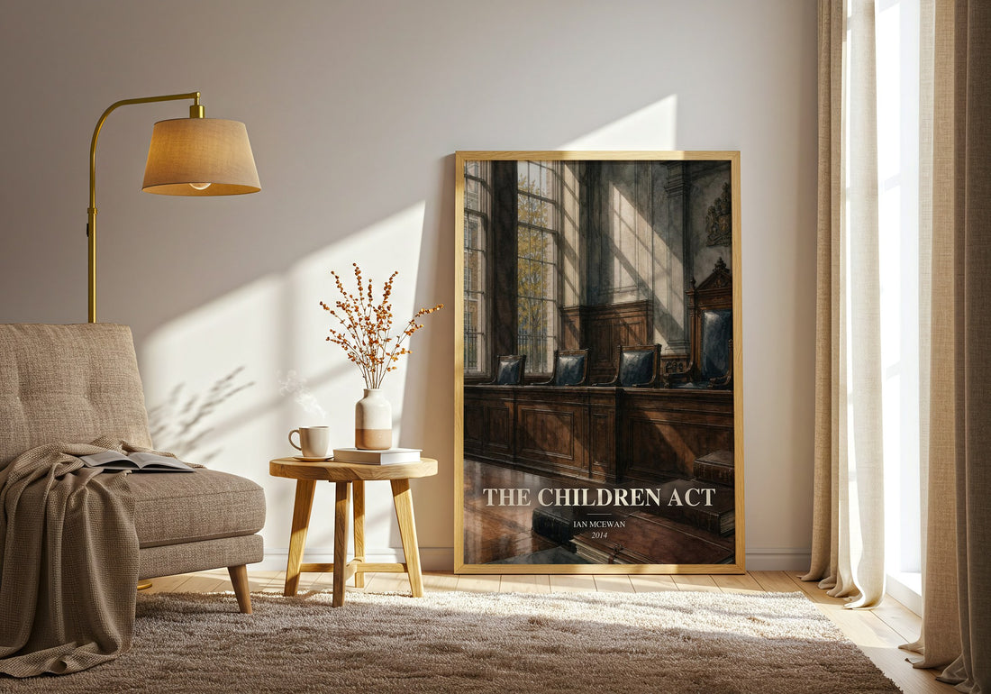 The Children Act watercolour print in frame leaning in hallway – legal thriller wall art (mockup)