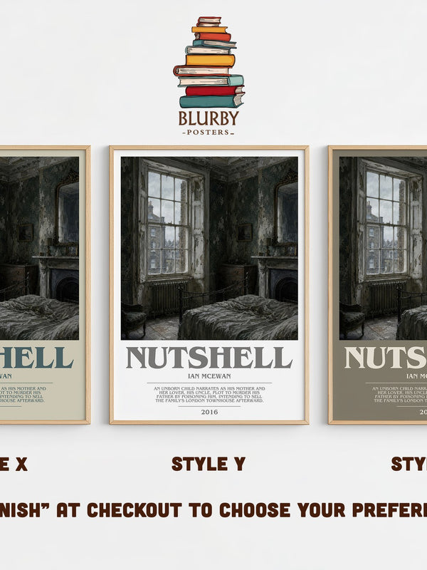 Nutshell bookish print in frame leaning in hallway – literary fiction wall art