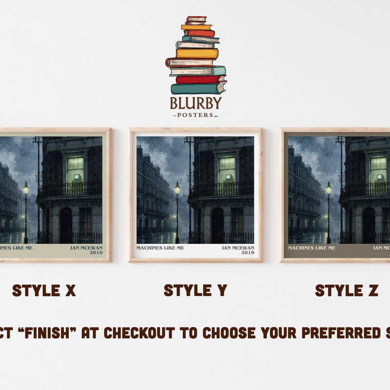 Machines Like Me literary print in frame leaning in hallway – sci fi wall art