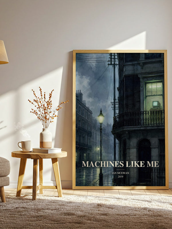 Machines Like Me watercolour print in frame leaning in hallway – sci fi wall art