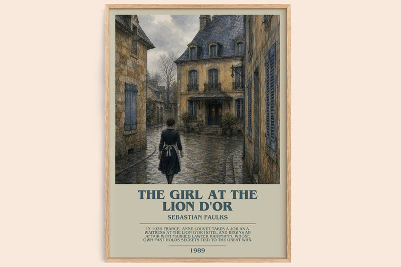 The Girl at the Lion d'Or bookish book poster by Sebastian Faulks – framed literary art print
