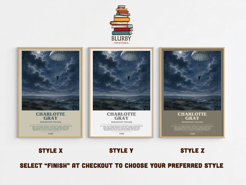 Charlotte Gray bookish print in frame leaning in hallway – historical fiction wall art