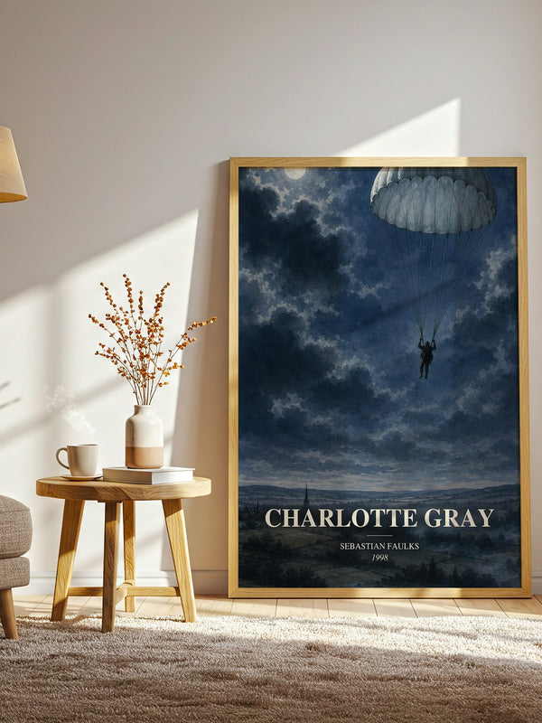 Charlotte Gray watercolour print in frame leaning in hallway – historical fiction wall art