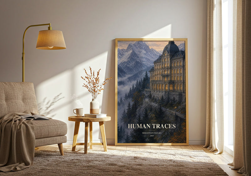 Human Traces watercolour print in frame leaning in hallway – historical fiction wall art