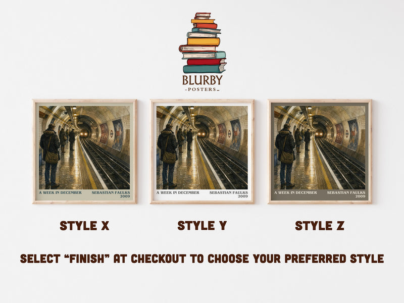 A Week in December literary print in frame leaning in hallway – contemporary fiction wall art