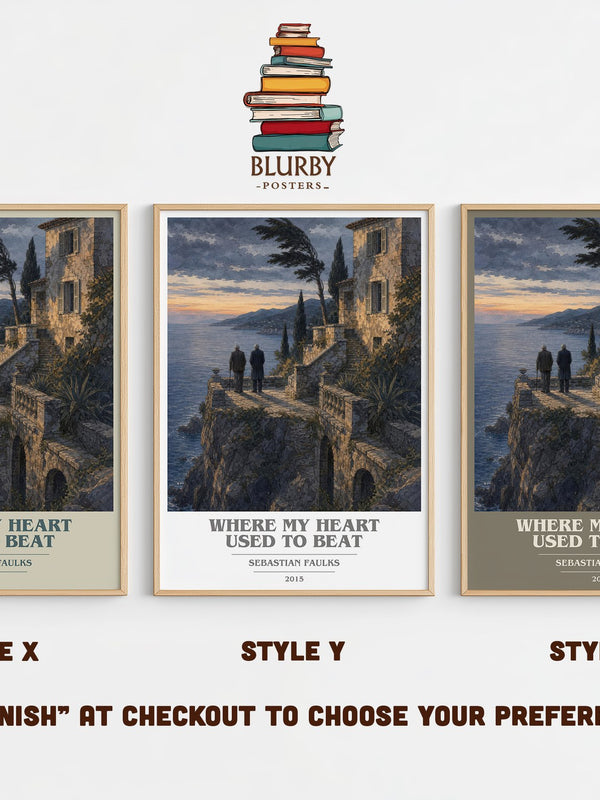 Where My Heart Used to Beat book cover print in frame leaning in hallway – historical fiction wall art