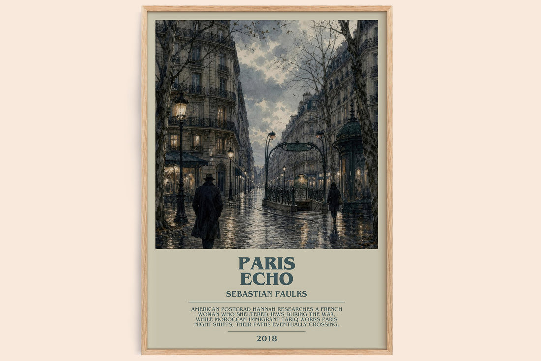Paris Echo bookish book poster by Sebastian Faulks – framed literary art print