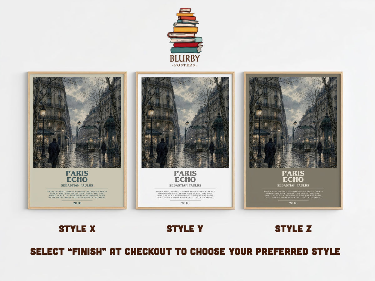 Paris Echo bookish print in frame leaning in hallway – literary fiction wall art (mockup)
