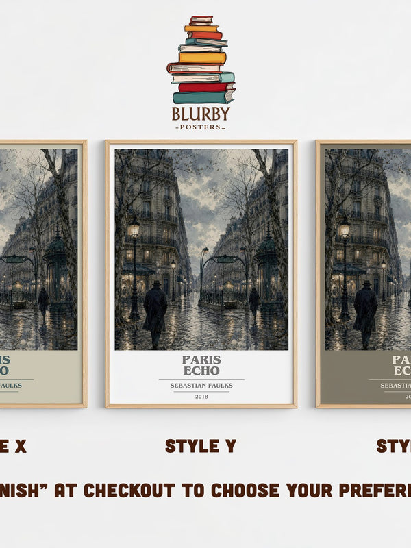 Paris Echo book cover print in frame leaning in hallway – literary fiction wall art