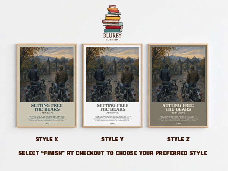 Setting Free the Bears bookish print in frame leaning in hallway – literary fiction wall art