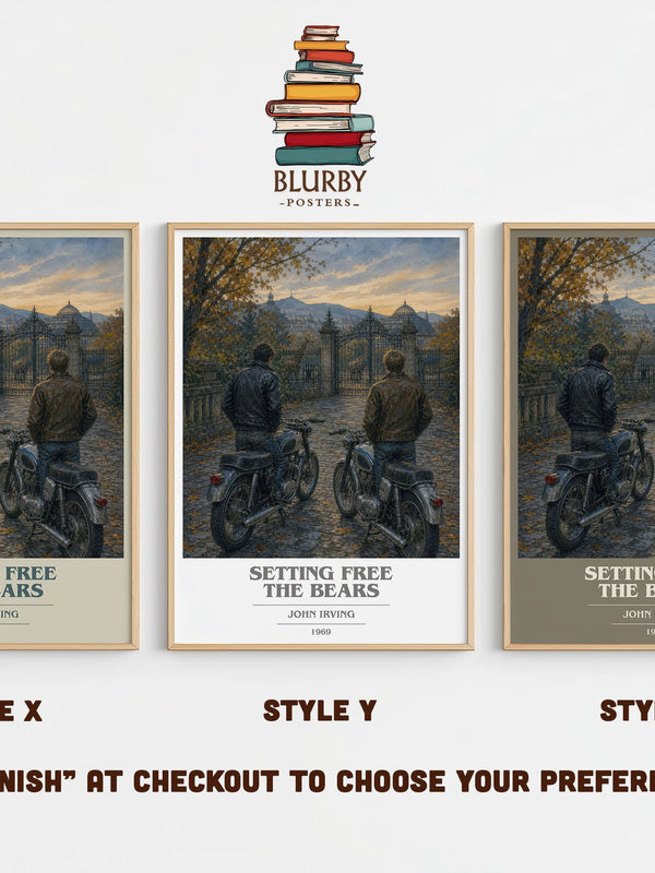 Setting Free the Bears book cover print in frame leaning in hallway – literary fiction wall art