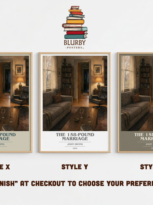 The 158-Pound Marriage book cover print in frame leaning in hallway – literary fiction wall art