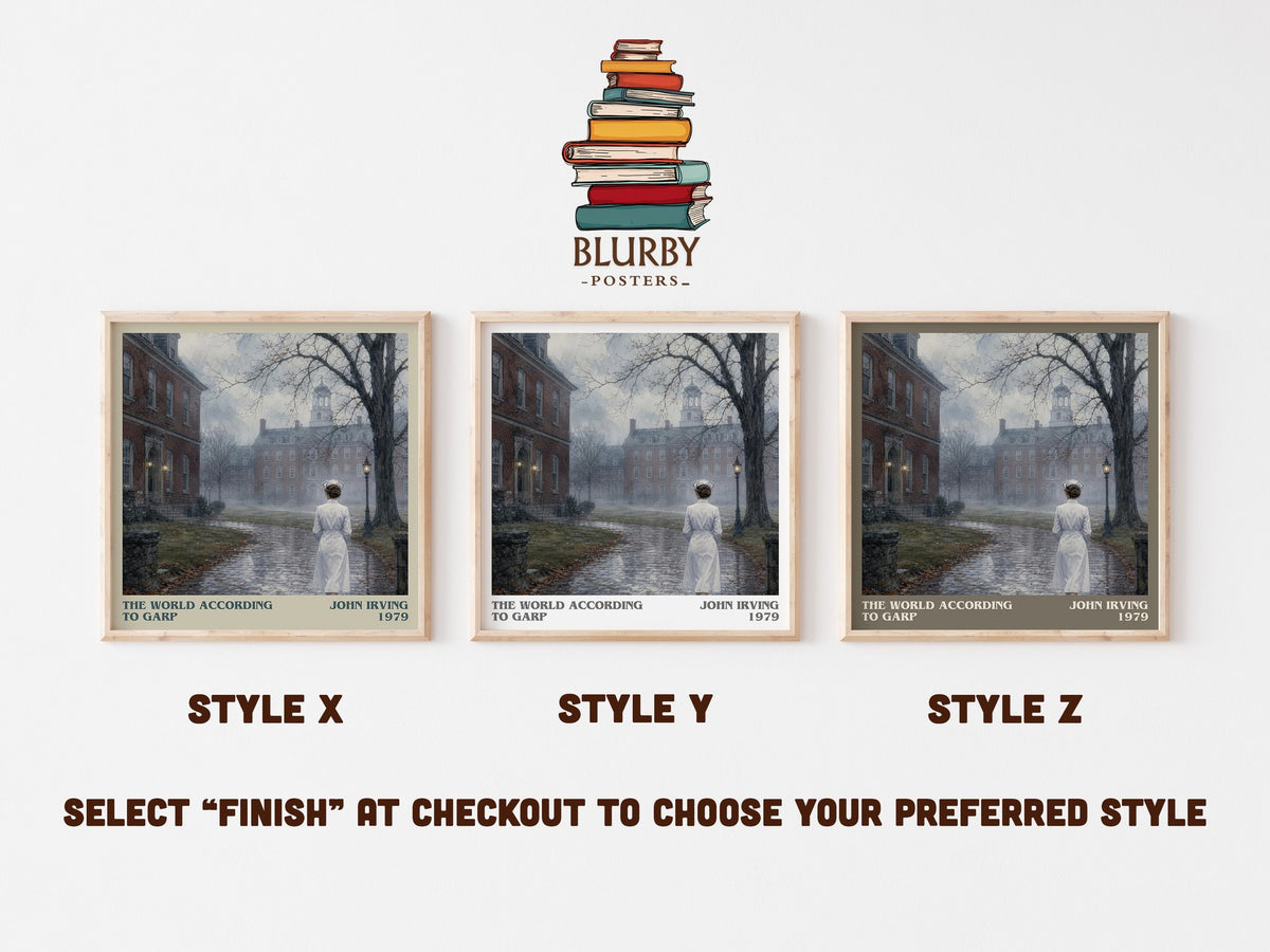 The World According to Garp literary print in frame leaning in hallway – literary fiction wall art (mockup)