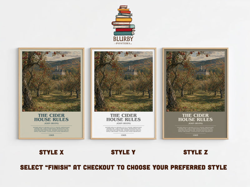The Cider House Rules bookish print in frame leaning in hallway – literary fiction wall art