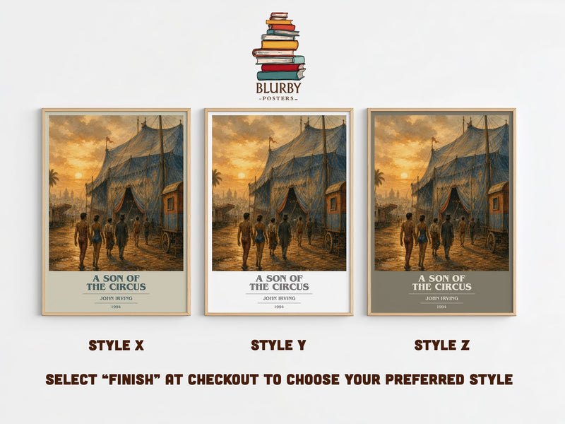 A Son of the Circus book cover print in frame leaning in hallway – literary fiction wall art