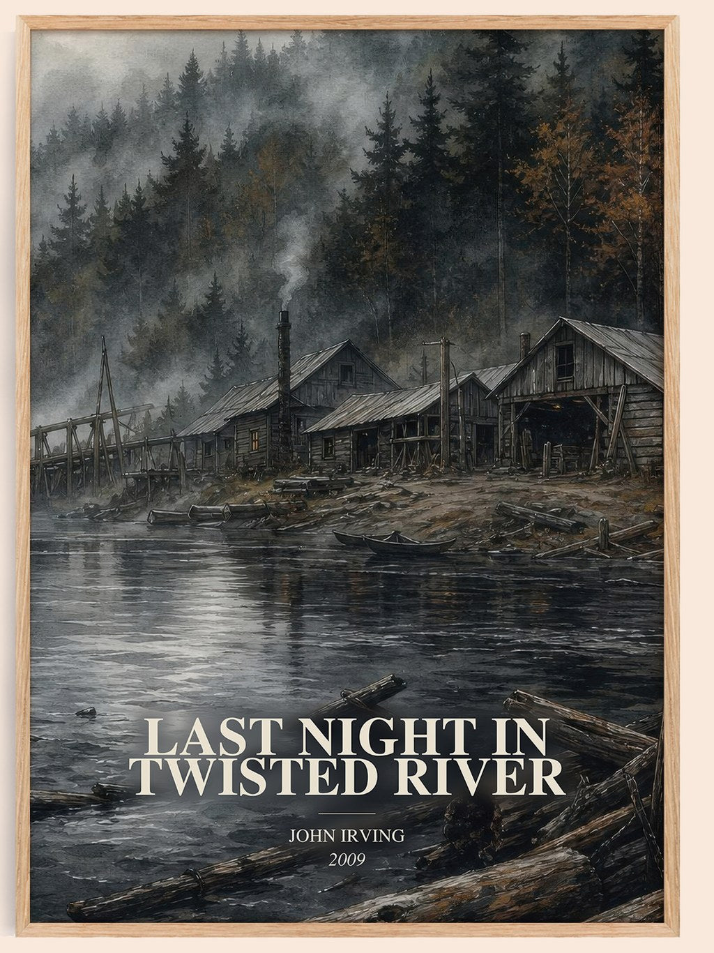 Last Night in Twisted River watercolour book poster by John Irving – framed literary art print