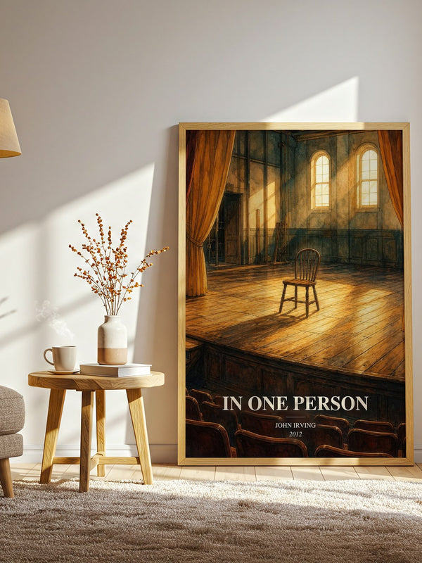 In One Person watercolour print in frame leaning in hallway – contemporary fiction wall art