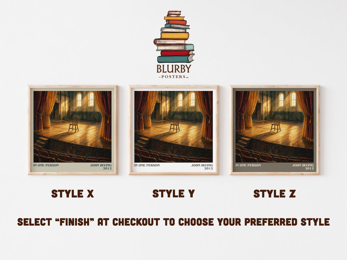 In One Person literary print in frame leaning in hallway – contemporary fiction wall art (mockup)