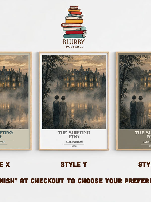 The Shifting Fog book cover print in frame leaning in hallway – mystery wall art