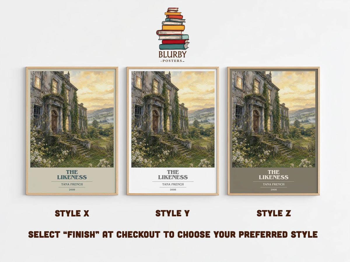 The Likeness book cover print in frame leaning in hallway – mystery wall art (mockup)
