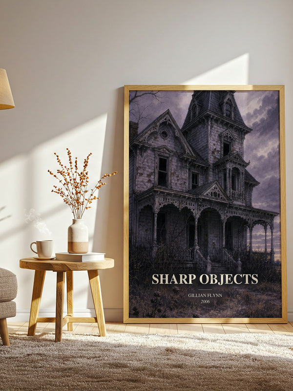 Sharp Objects watercolour print in frame leaning in hallway – thriller wall art