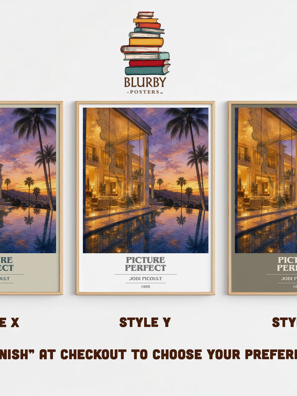 Picture Perfect book cover print in frame leaning in hallway – contemporary fiction wall art