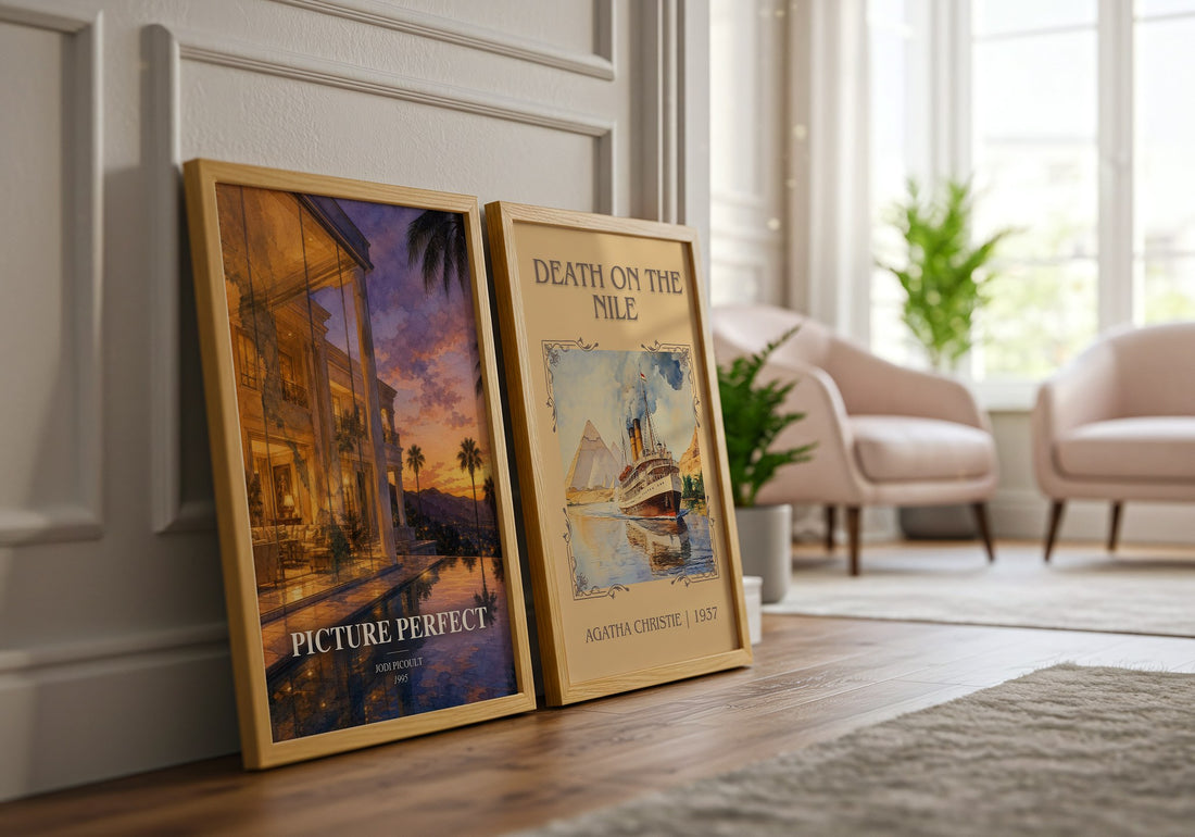 Picture Perfect watercolour print framed by window – literary home decor